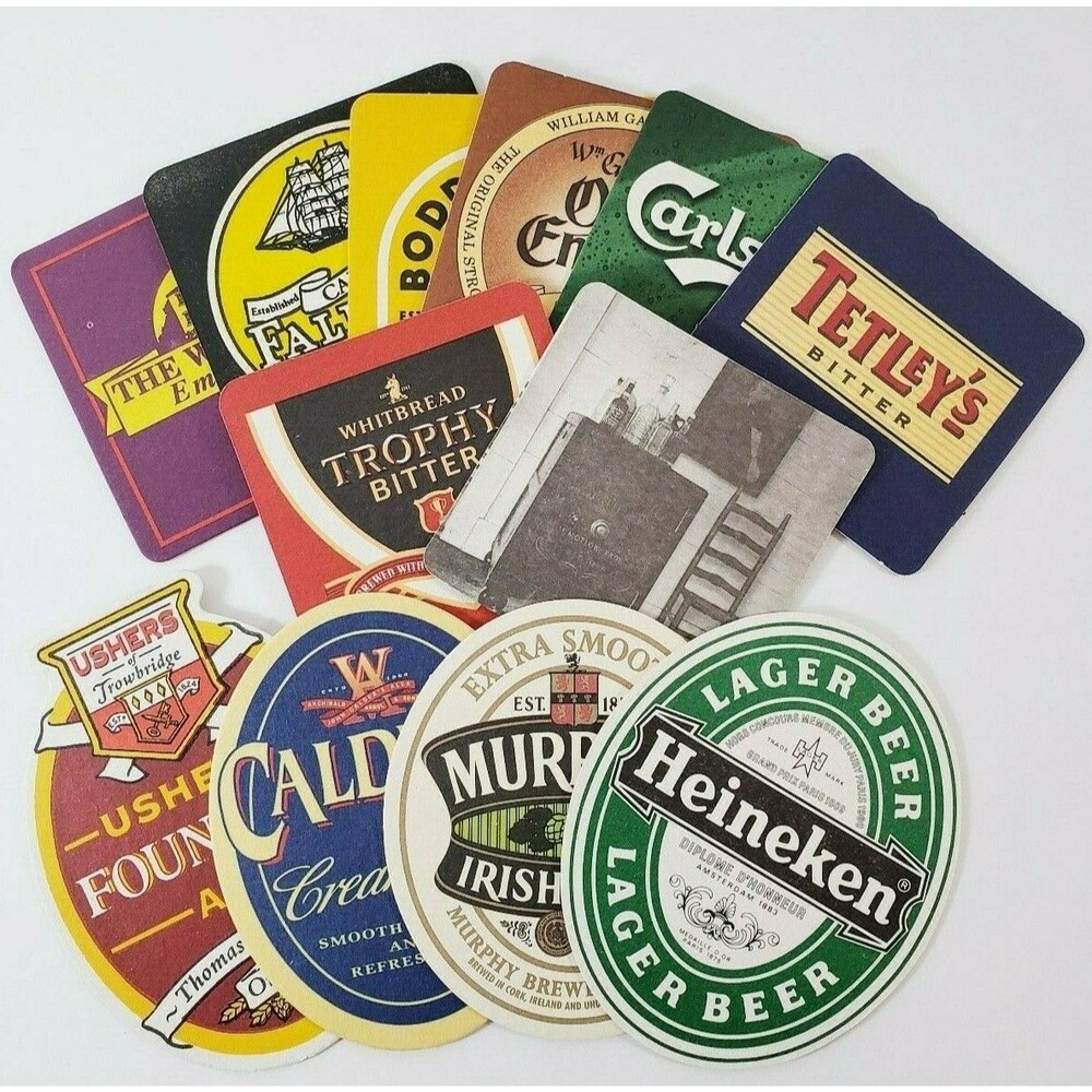 12 Beermats Coasters Beer Brands Advertisement Pub Barware Heineken Calder's